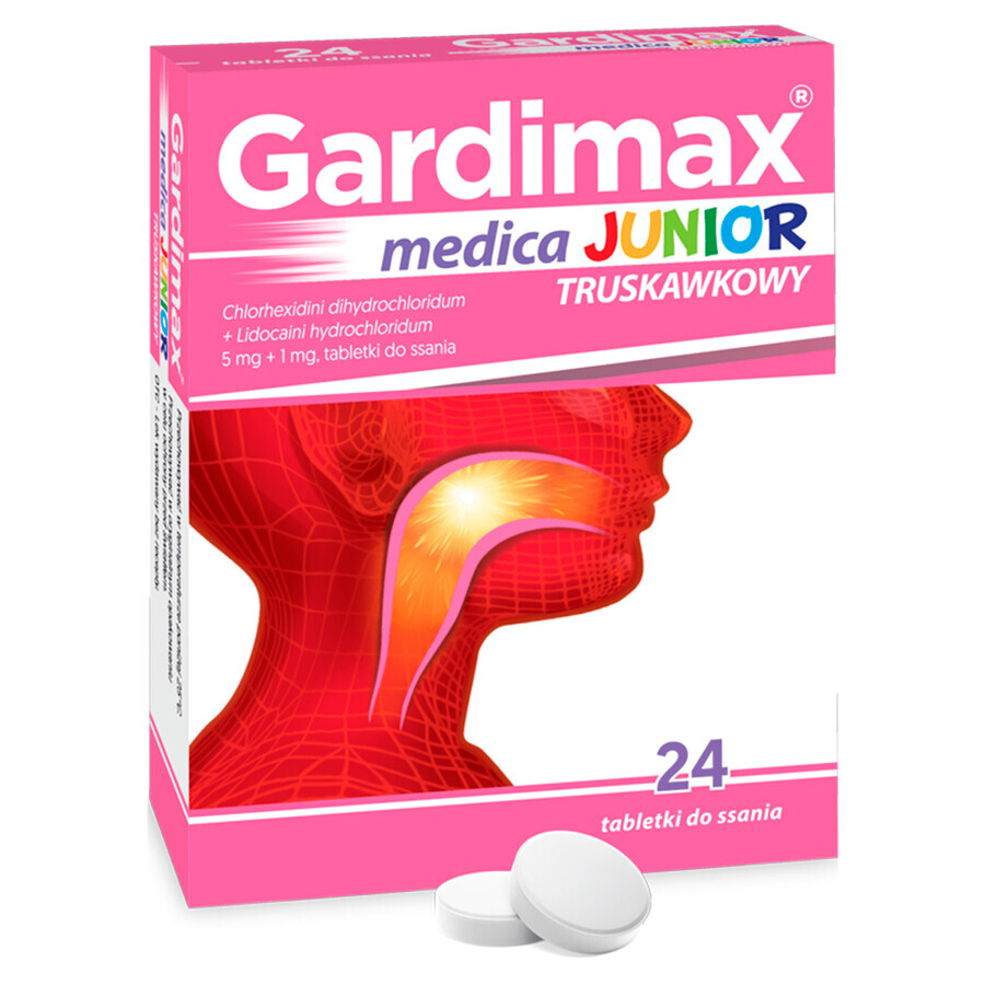 Gardimax Medica Junior aardbei 5 mg +1 mg, 24 zuigtabletten