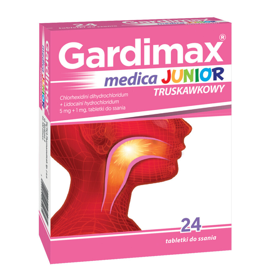 Gardimax Medica Junior aardbei 5 mg +1 mg, 24 zuigtabletten