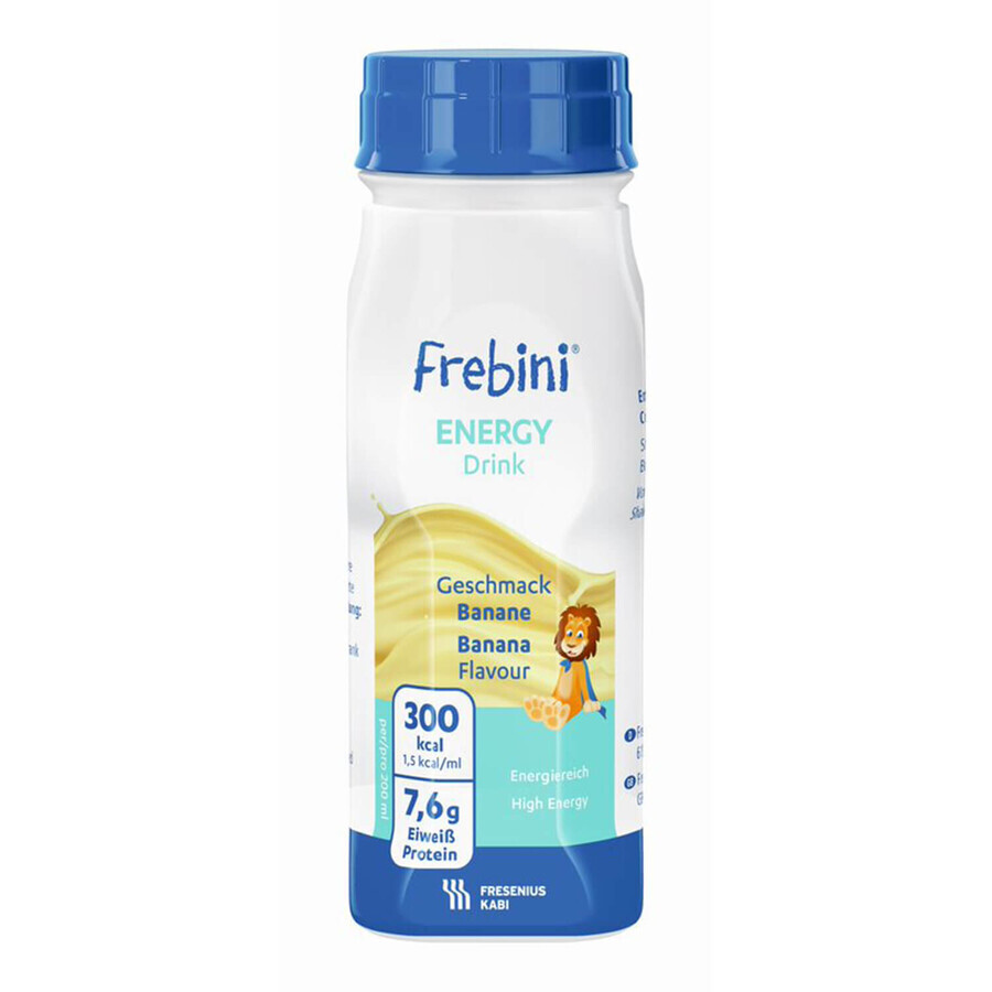 Frebini Energy Drink, voedingspreparaat voor kinderen van 1-12 jaar, bananensmaak, 4 x 200 ml