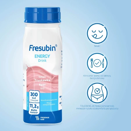 Fresubin Energy Bebida energizante con sabor a fresa, 4x200 ml, Fresenius Kabi