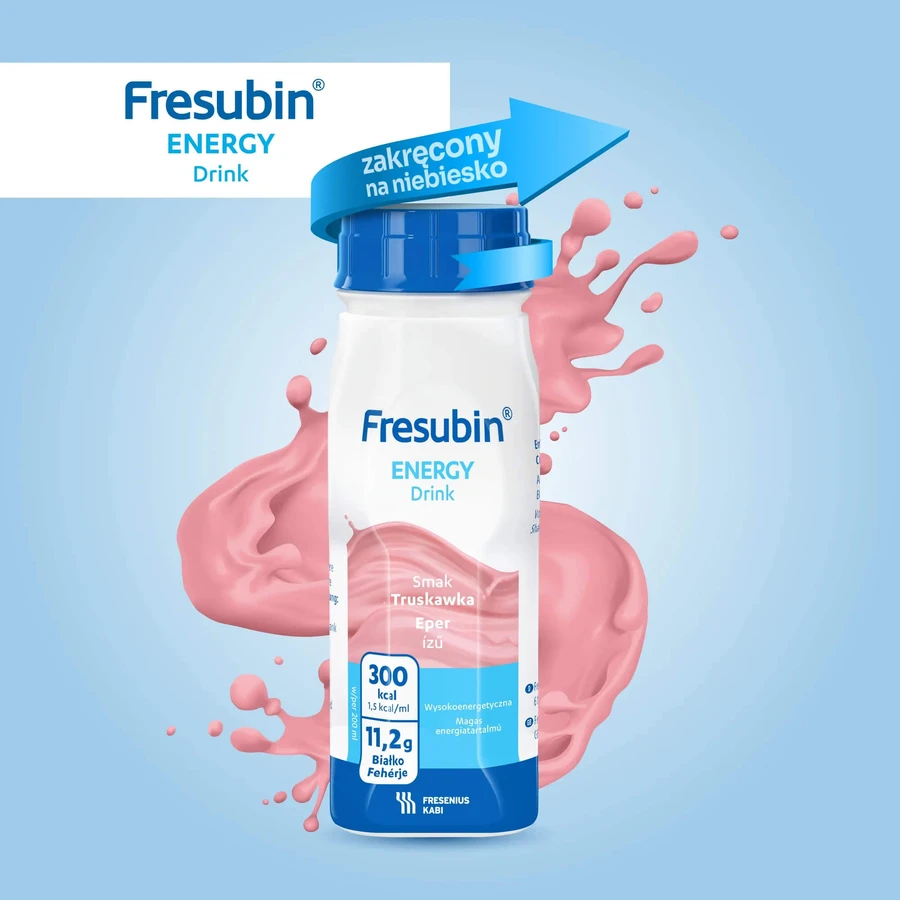 Fresubin Energy Bebida energizante con sabor a fresa, 4x200 ml, Fresenius Kabi