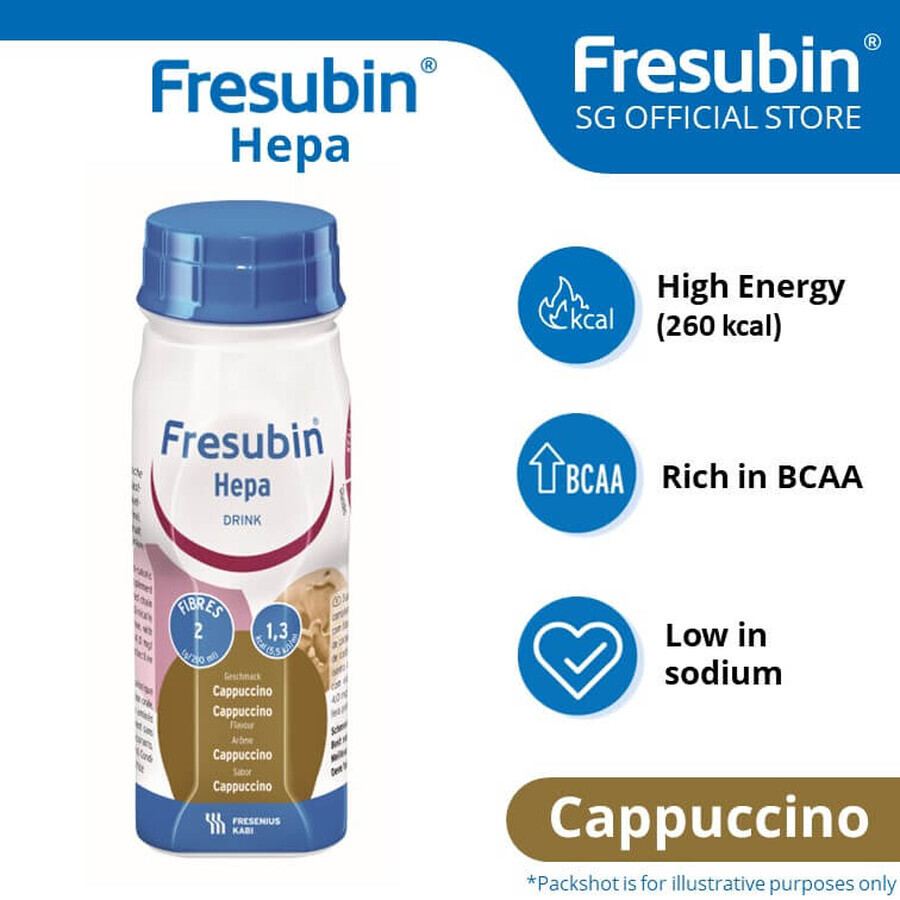 Fresubin Hepa Drink, nutritional preparation, cappuccino flavor, 4 x 200 ml