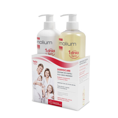 Set Emolium Dermocare, olio lavante idratante, da 3 mesi, 400 ml + gel lavante cremoso, da 1 mese, 400 ml