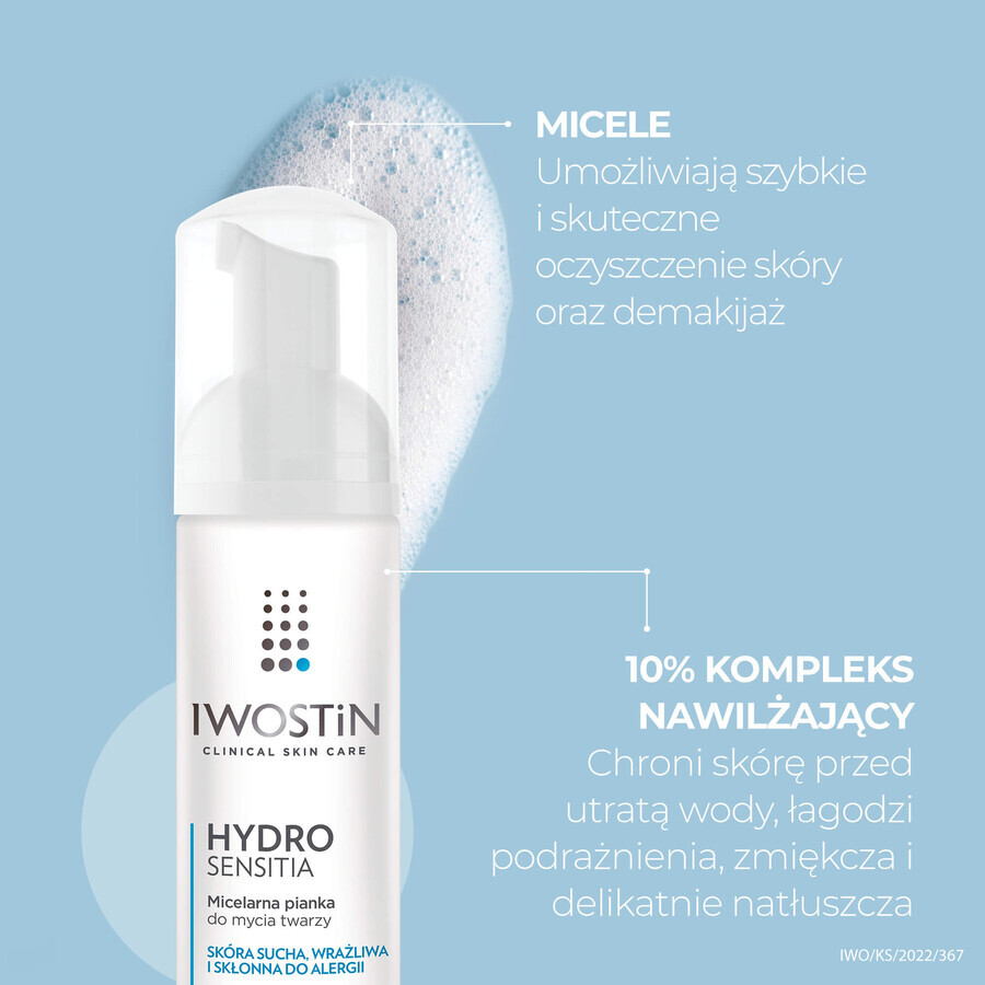 Set Iwostin Hydro Sensitia, espuma micelar, 165 ml + crema hidratante, SPF 15, 50 ml