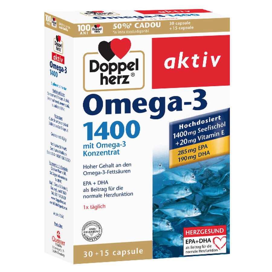 Omega 3 1400 mg, 30 + 15 capsules, Doppelherz