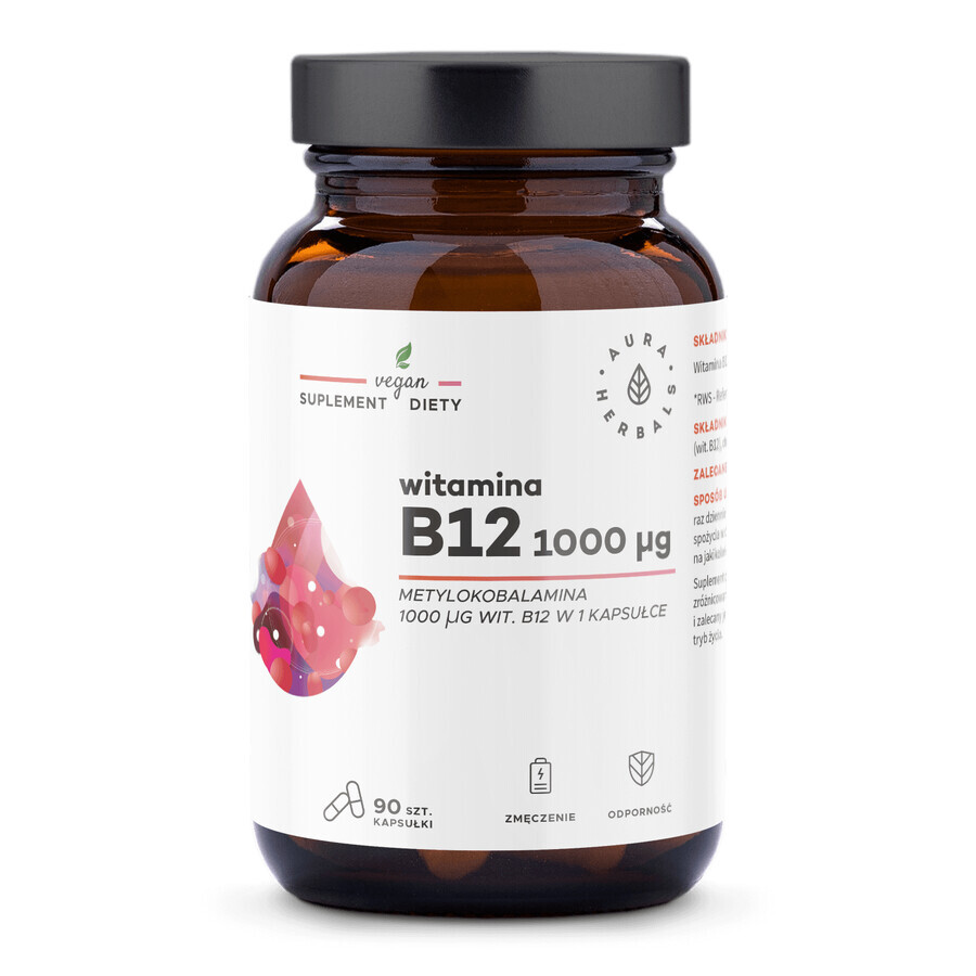 Aura Herbals Vitamine B12, méthylcobalamine 1000 µg, 90 gélules