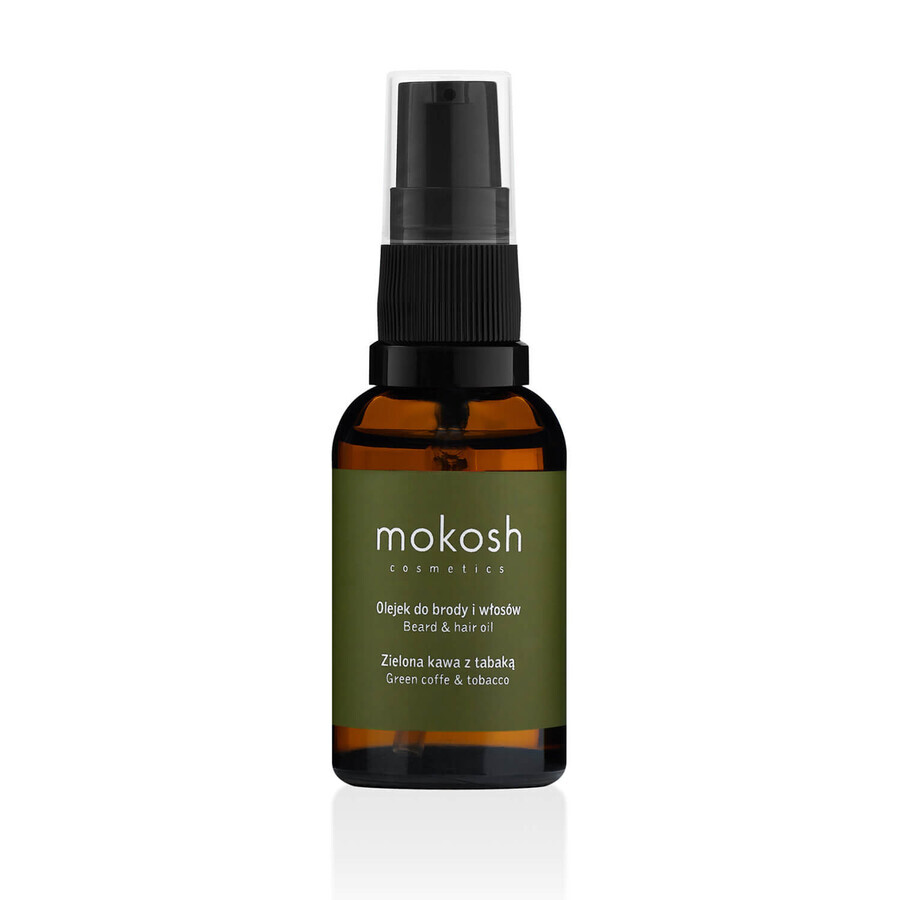 Mokosh, baard- en haarolie, groene koffie met snuif, 30 ml