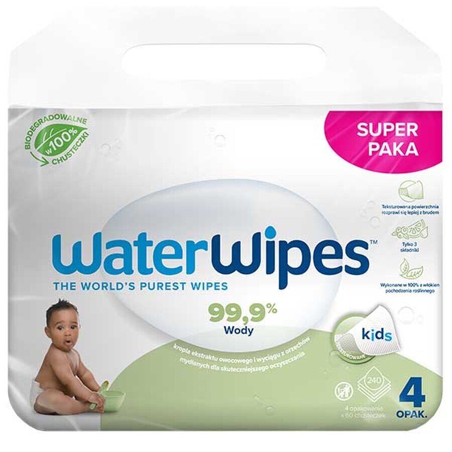 WaterWipes Soapberry Bio, wet wipes, water with soap extract, from birth, 4 x 60 pieces