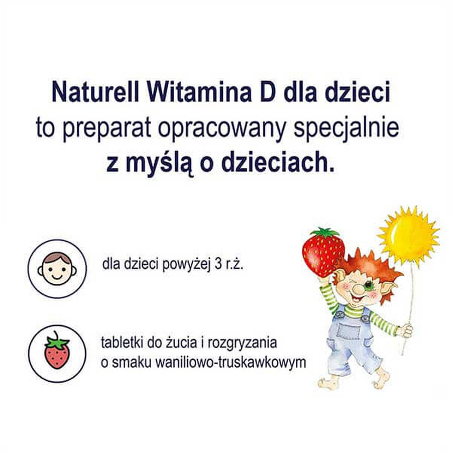 Naturell Vitamin D for Children 1000 IU, Vanilla and Strawberry Flavor, 60 Chewable Tablets