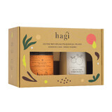 Hagi Warming Set, exfoliante corporal con nuez moscada y canela, 300 g + vela de soja, Spicy Orange, 215 ml