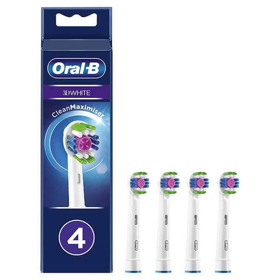 Oral-B 3D White, vervangende opzetborstels voor Clean Maximiser elektrische tandenborstel, EB4 3DW, 4 stuks