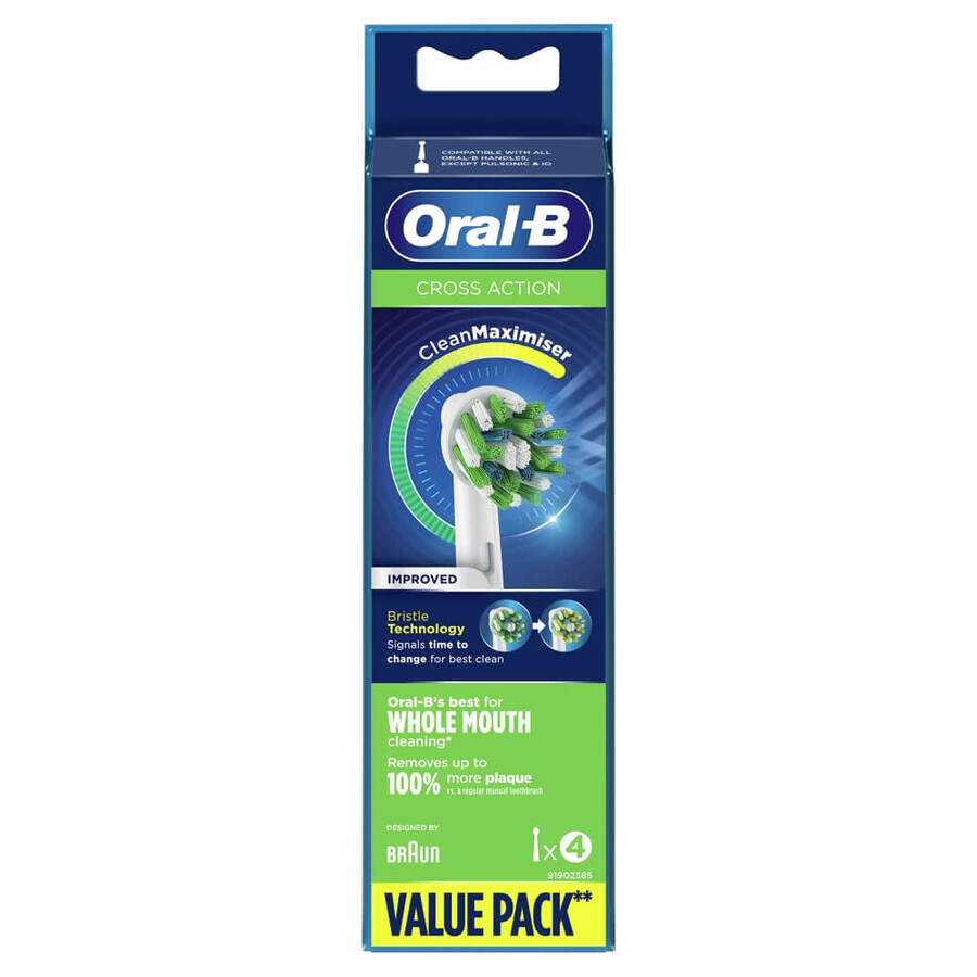 Oral-B Cross Action, vervangende opzetborstels voor Clean Maximiser elektrische tandenborstel, EB50-4, 4 stuks