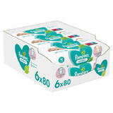 Pampers Sensitive, wet wipes, 6 x 80 pcs