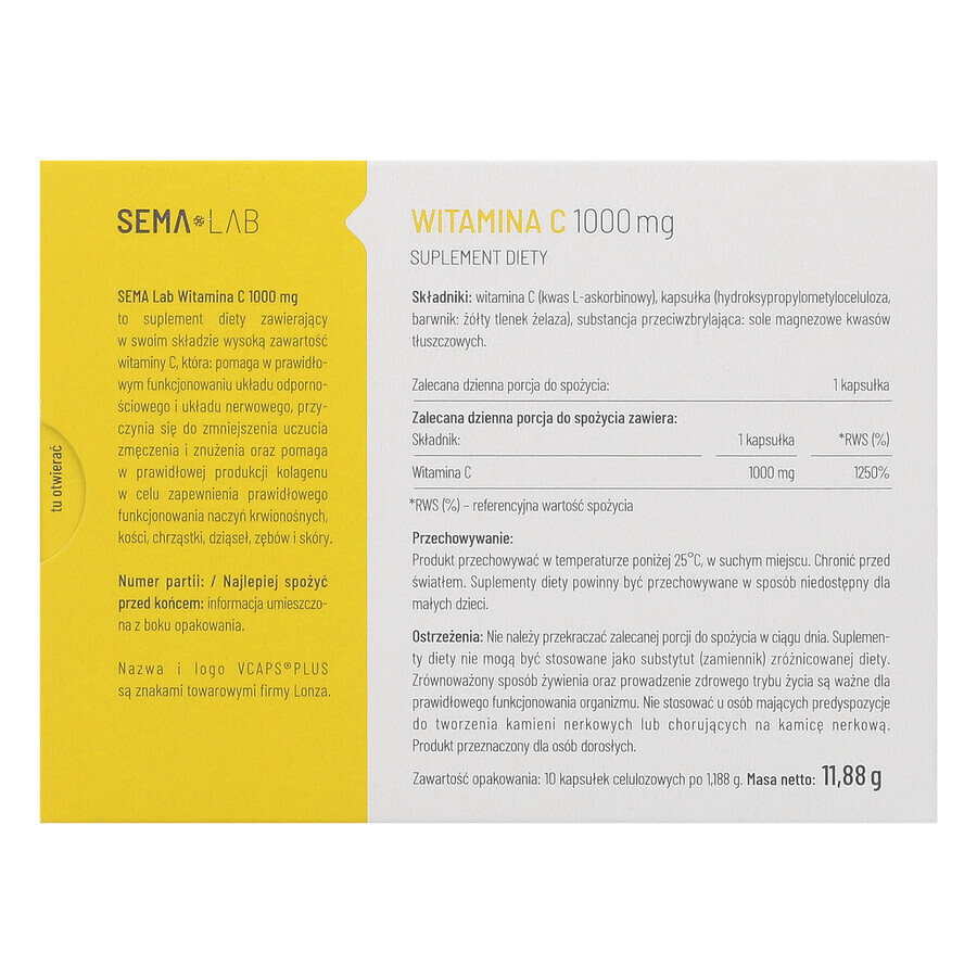 SEMA Lab Vitamine C 1000 mg, 10 cellulosecapsules