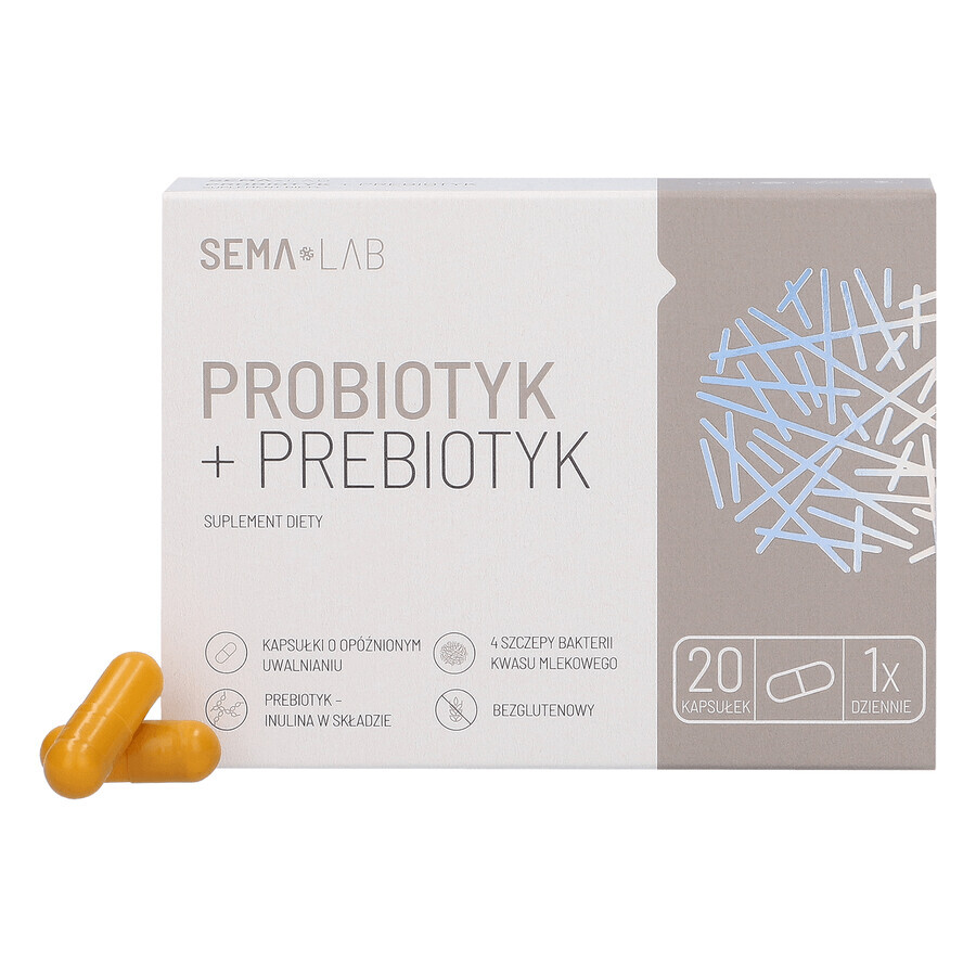 SEMA Lab Probiotic + Prebiotic, 20 capsule cu eliberare întârziată