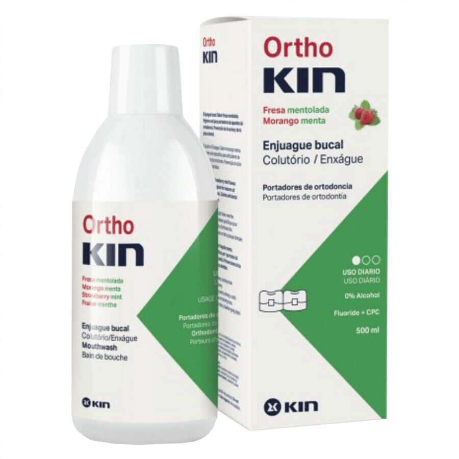 KIN Orthokin, mouthwash for people with braces, mint and strawberry flavor, 500 ml