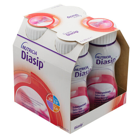 Diasip, voedingspreparaat voor diabetici, aardbeiensmaak, 4 x 200 ml