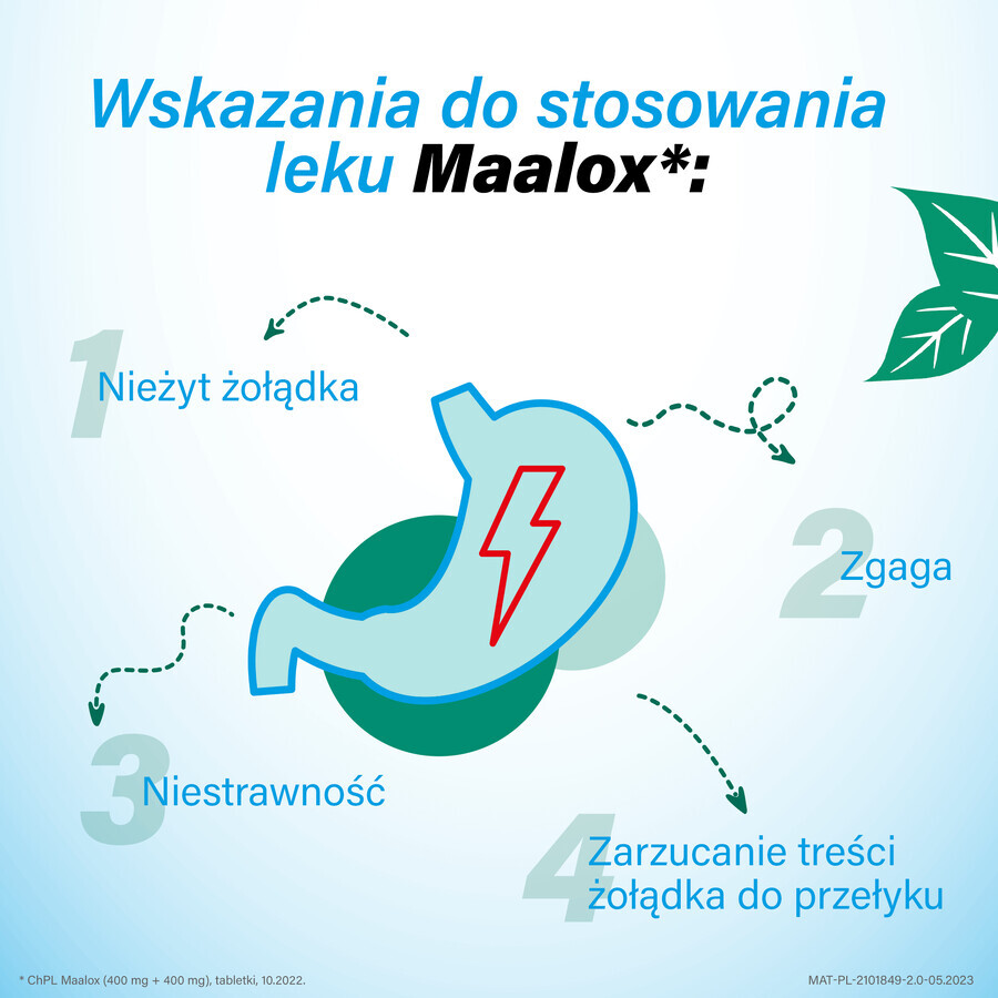 Maalox 400 mg + 400 mg, 20 comprimidos