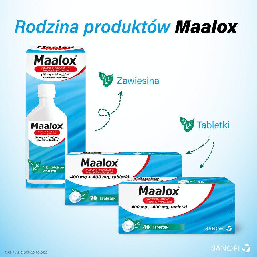 Maalox 400 mg + 400 mg, 20 comprimidos