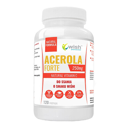 Wish Acerola Forte 250 mg, natuurlijke vitamine C met kersensmaak, 120 zuigtabletten