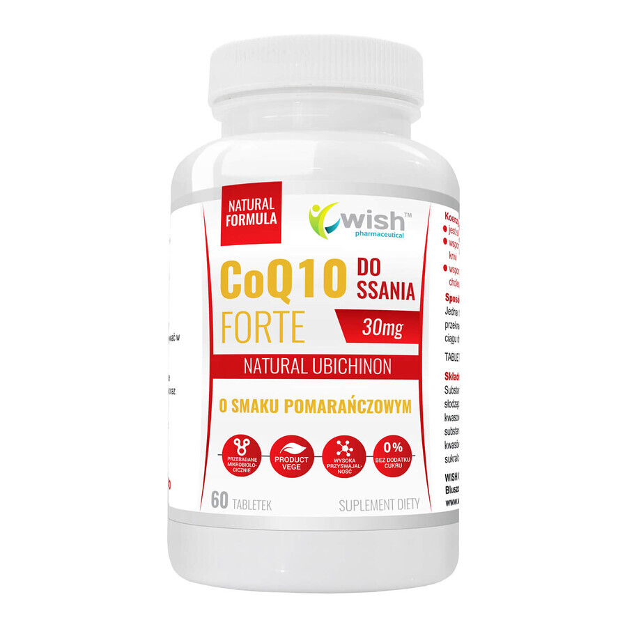 Wish CoQ10 Forte 30 mg, natuurlijk ubiquinon, sinaasappelsmaak, 60 zuigtabletten