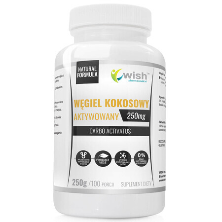 Wish Geactiveerde Kokosnoot Koolstof 250 mg, poeder, 250 g