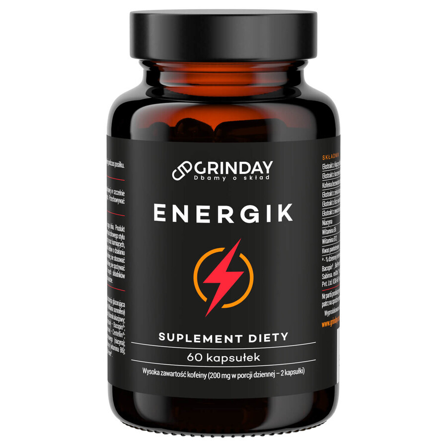 Grinday Energik, bebida energética natural, 60 cápsulas