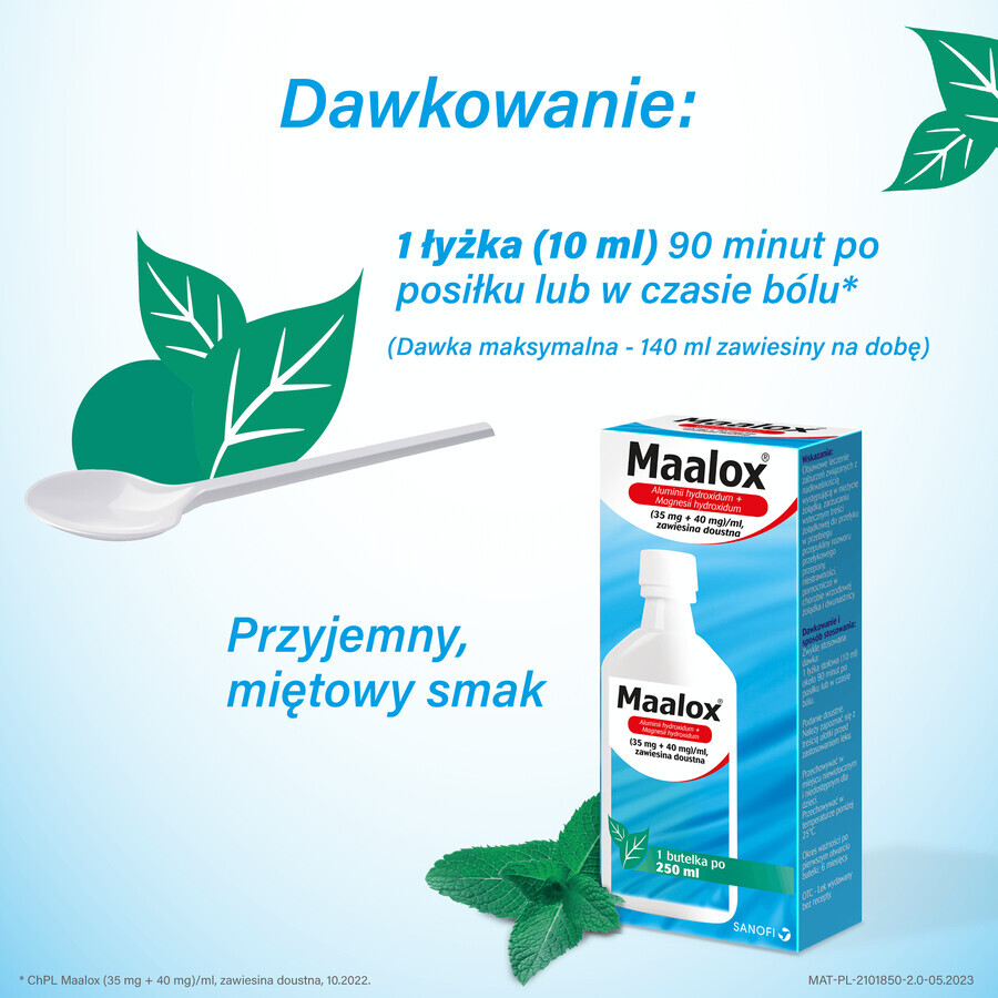 Maalox (35 mg + 40 mg)/ml, suspensie voor oraal gebruik, 250 ml