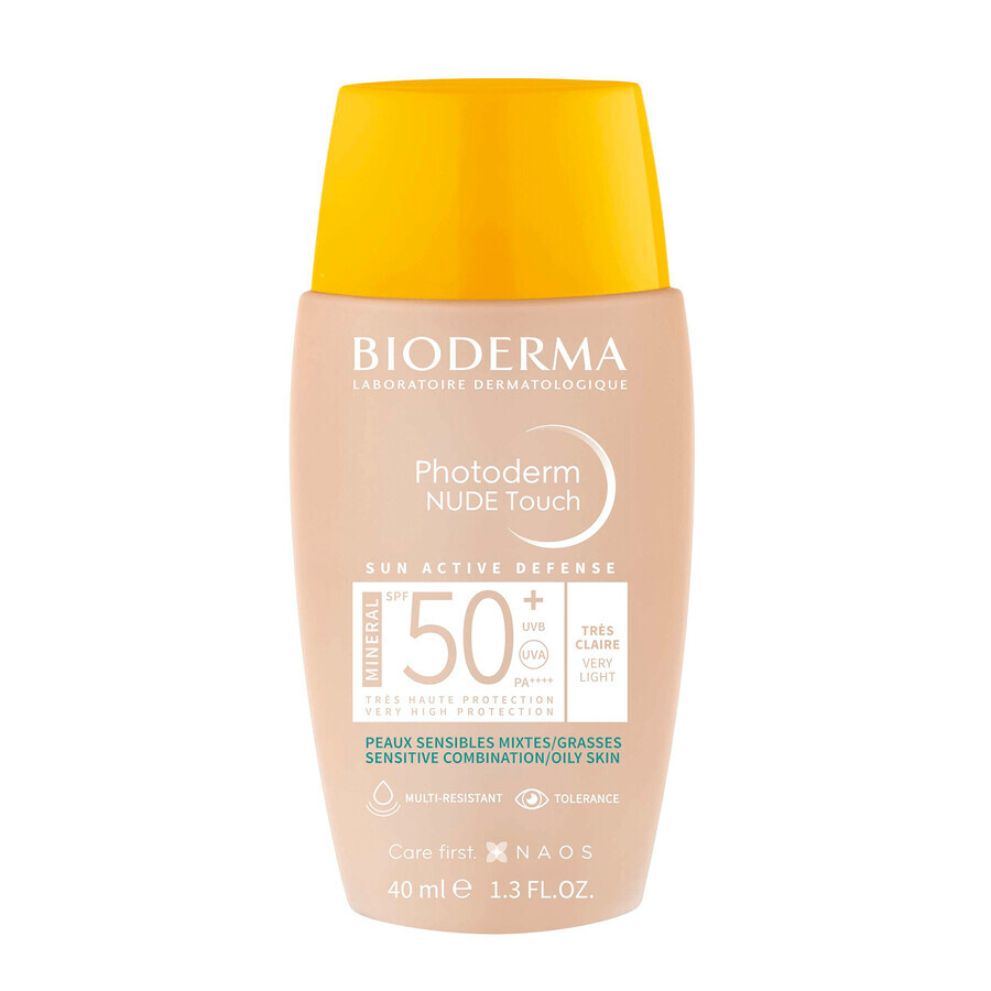 Bioderma Photoderm Nude Touch, minerale foundation met nude effect, tint zeer licht, SPF 50+, 40 ml