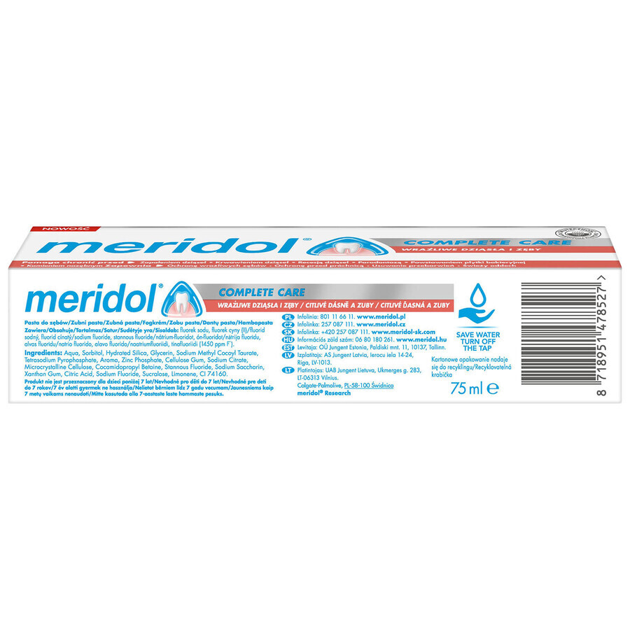 Meridol Complete Care, tandpasta, gevoelig tandvlees en gevoelige tanden, 75 ml