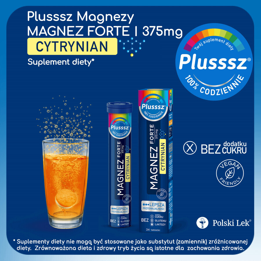 Plusssz Magnesium Forte Citraat, sinaasappel-maracuja smaak, 24 bruistabletten