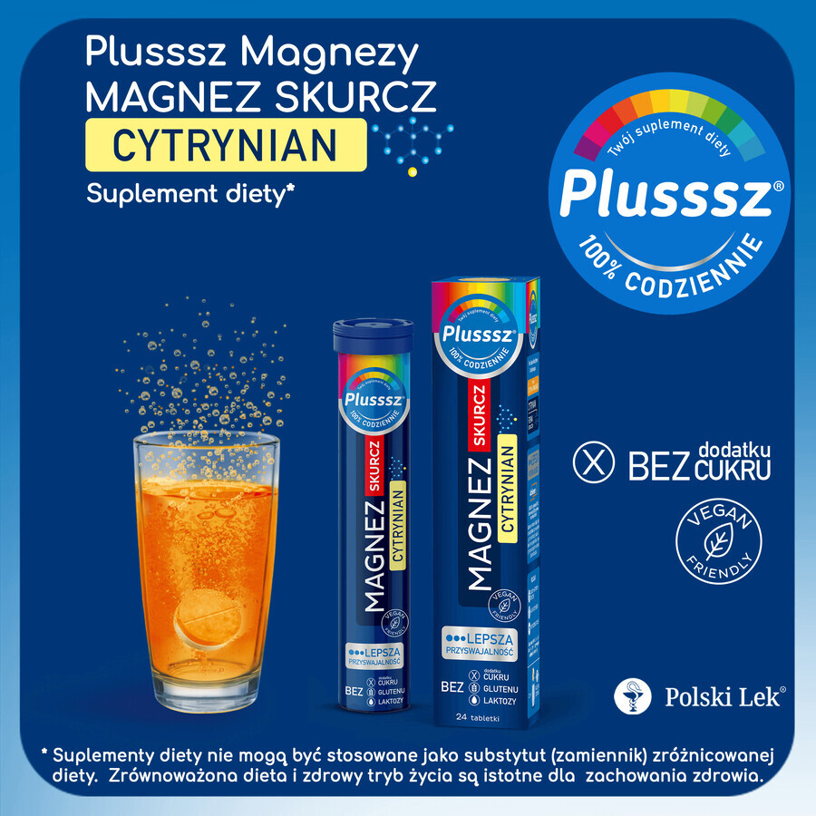 Plusssz Magnesio citrato croccante, gusto limone-arancia, 24 compresse effervescenti