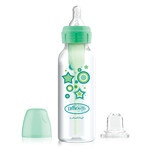 Dr. Brown's Options+, Fles-op-kopset, antikolffles met smalle hals en speen maat 3, 250 ml + druppelloos mondstuk, groen