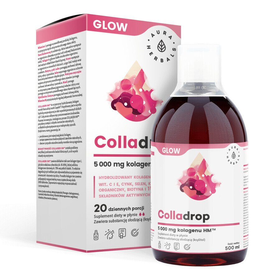 Aura Herbals Colladrop Glow, marine collagen HM 5000 mg, 500 ml