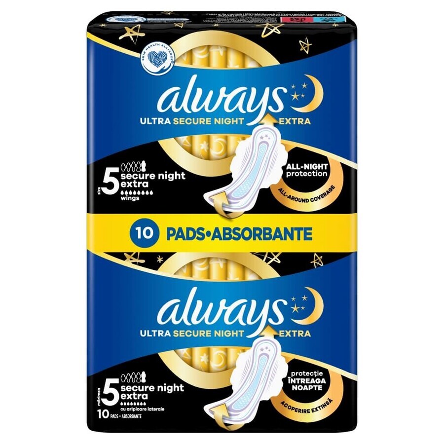 Always Ultra Secure Night, maandverband met vleugels, maat 5, Extra, 10 stuks