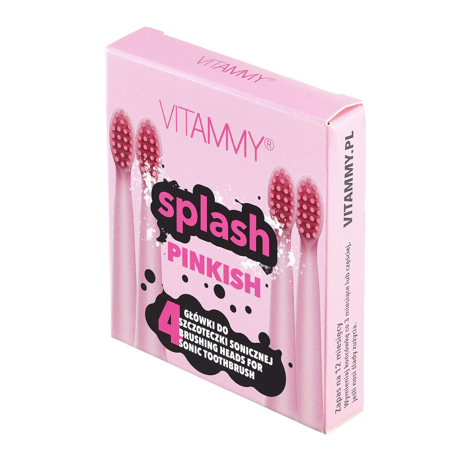 Vitammy Splash, sonische tandenborstel tips voor kinderen, roze, vanaf 8 jaar, 4 stuks