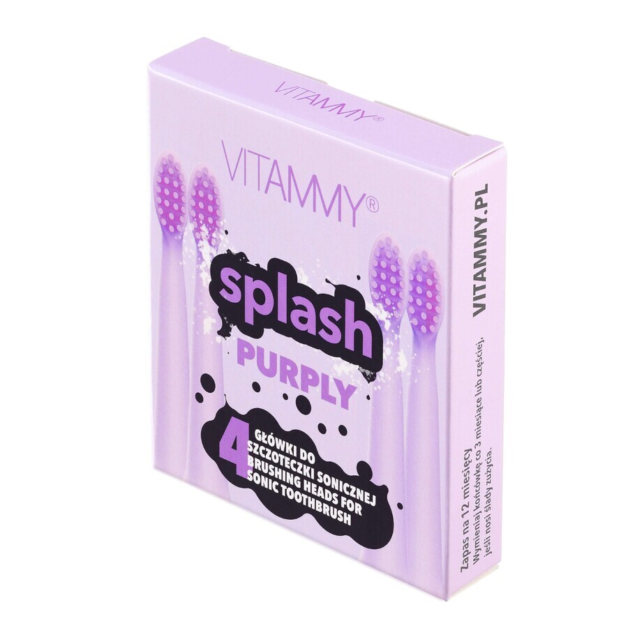 Vitammy Splash, Schallzahnbürstenaufsätze für Kinder, lila, ab 8 Jahren, 4 Stück