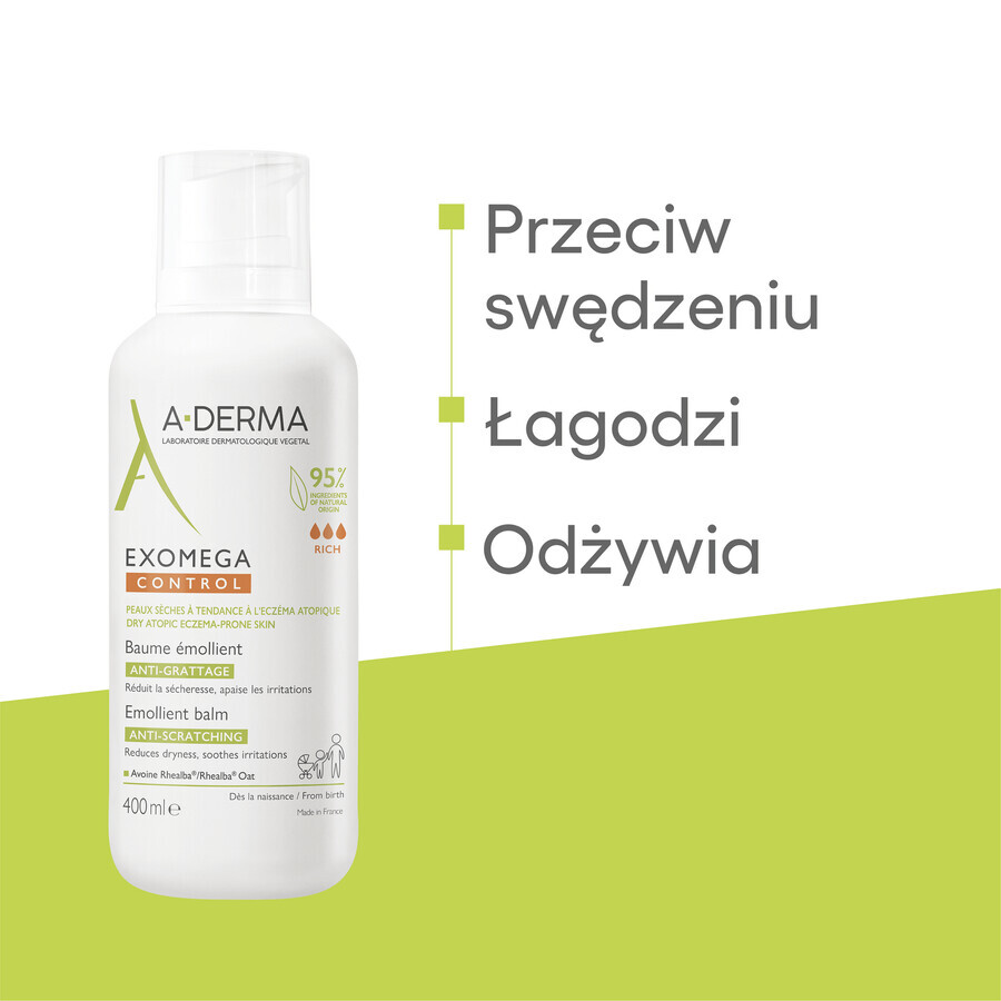 A-Derma Exomega Control, lotion émolliente, peaux sèches et à tendance atopique, dès le premier jour, 400 ml