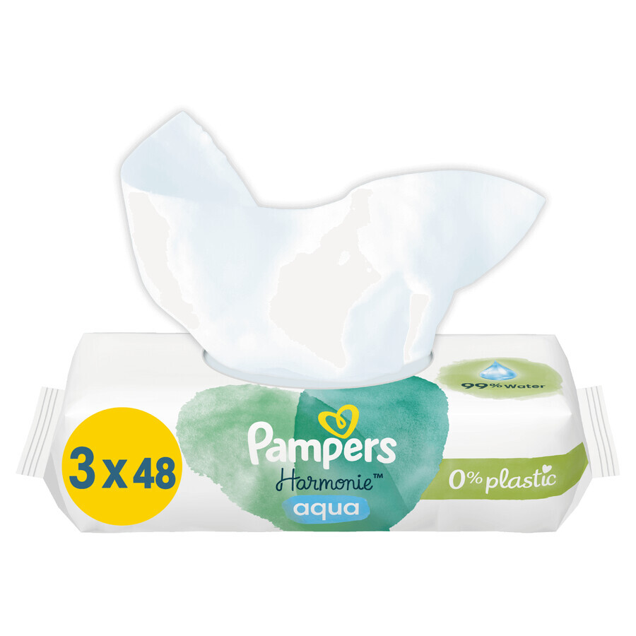 Pampers Harmonie Aqua, toallitas húmedas, 3 x 48 piezas