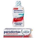 Complete Protection Whitening Tandpasta Parodontax, 75 ml + Dagelijkse Tandvleesverzorging Fresh Mint Parodontax Alcoholvrij Mondwater, 500 ml, Gsk