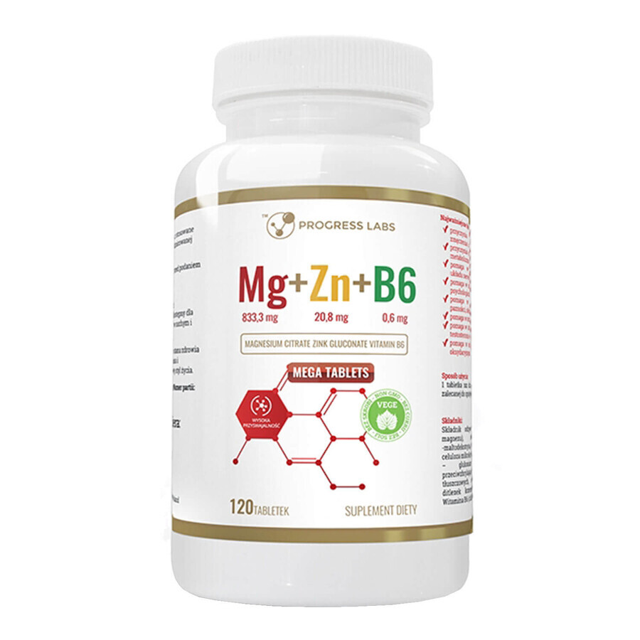 Progress Labs Mg+Zn+B6, 120 tabletten