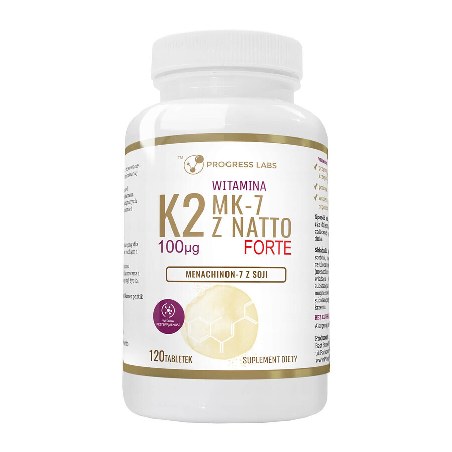 Progress Labs Vitamine K2 MK-7 met Natto Forte 100 µg, 120 capsules