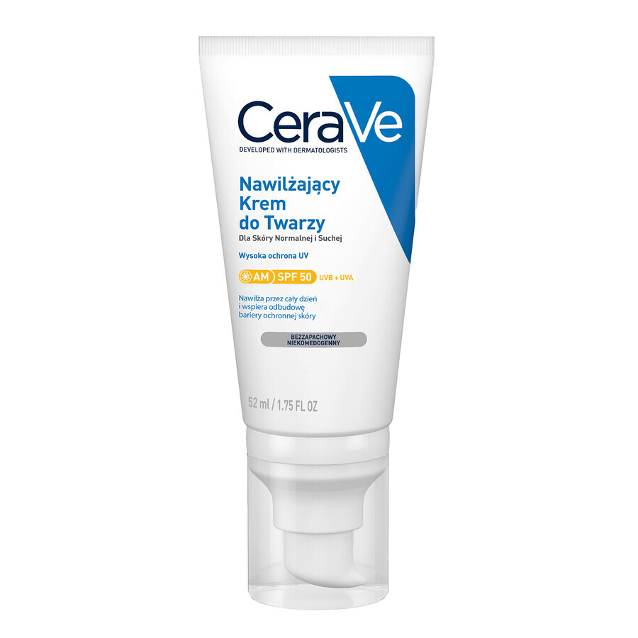 CeraVe Moisturizing Face Cream with Ceramides, Normal to Dry Skin, SPF 50, 52ml