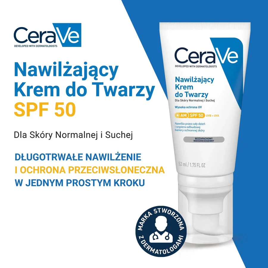 CeraVe Moisturizing Face Cream with Ceramides, Normal to Dry Skin, SPF 50, 52ml