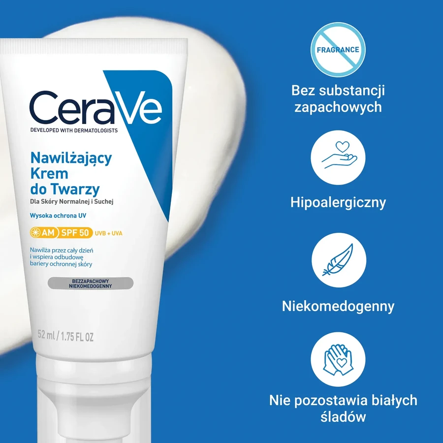 CeraVe Moisturizing Face Cream with Ceramides, Normal to Dry Skin, SPF 50, 52ml