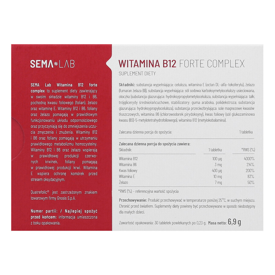 SEMA Lab Vitamine B12 Forte Complex, 30 filmomhulde tabletten