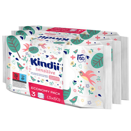 Kindii Sensitive, vochtige doekjes voor baby's en kinderen, 3 x 60 st.