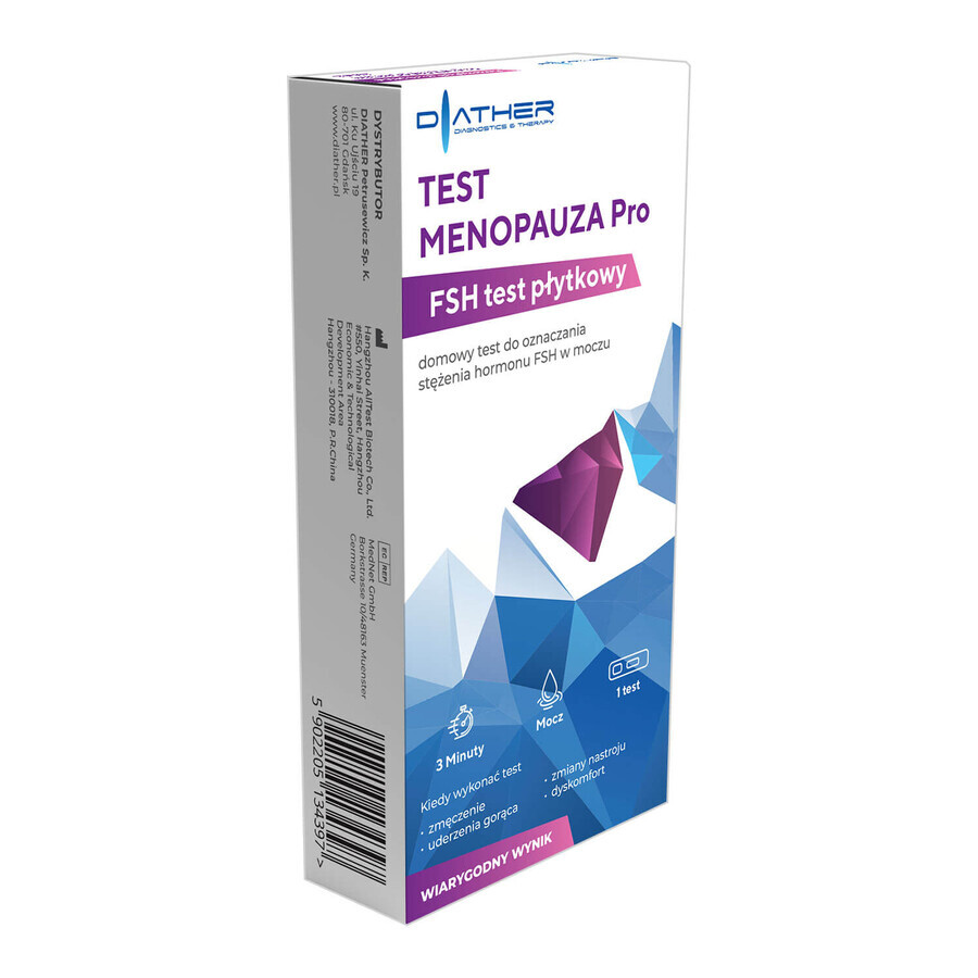 Diather Test Menopauza Pro, prueba casera para determinar la concentración de FSH en orina, 1 pieza