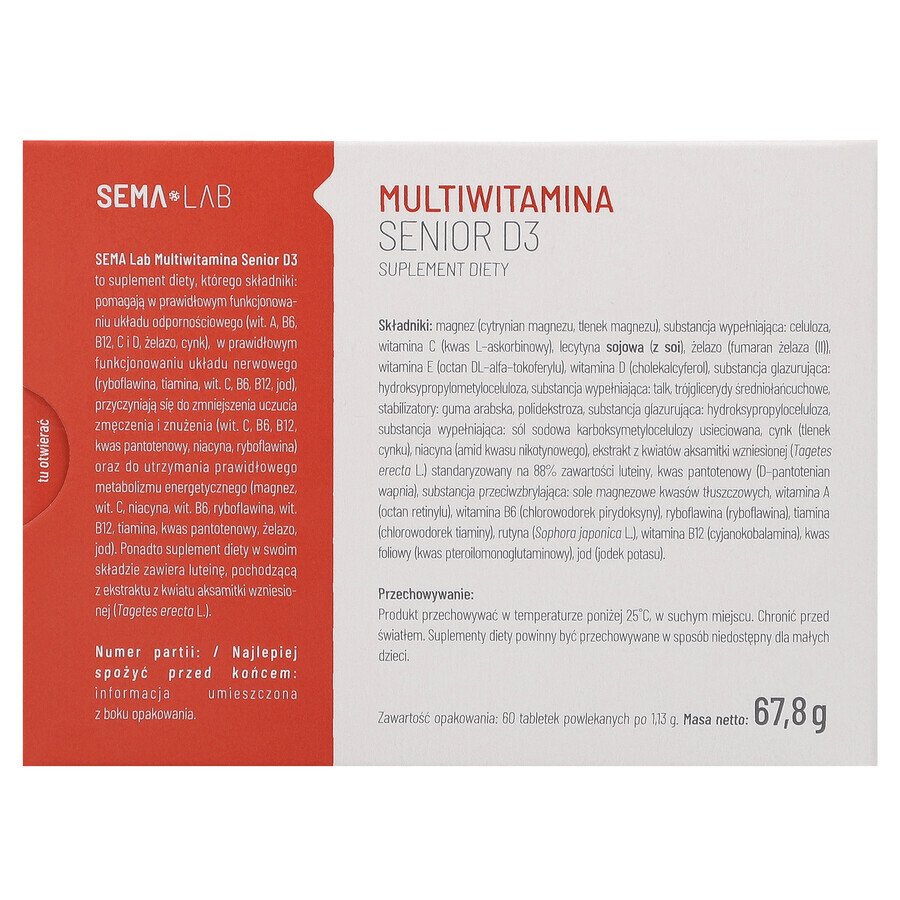 SEMA Lab Multivitamine Senior D3, 60 filmomhulde tabletten