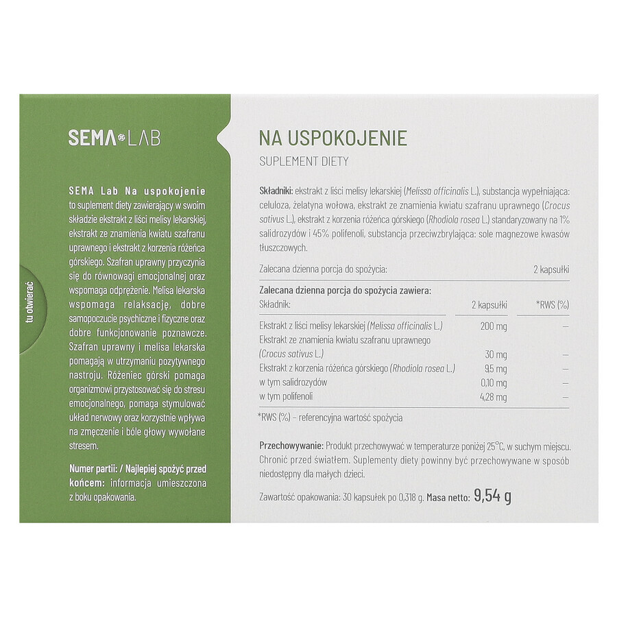 SEMA Lab Voor Kalmering, 30 capsules